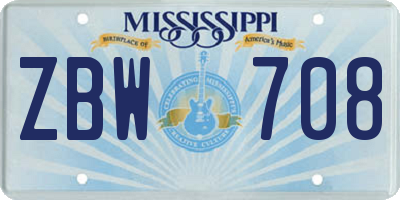 MS license plate ZBW708