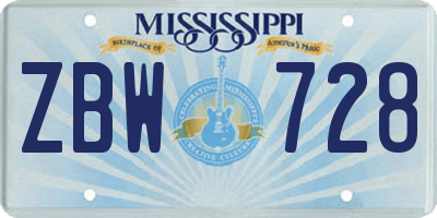 MS license plate ZBW728