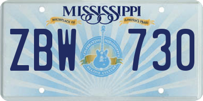 MS license plate ZBW730