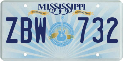 MS license plate ZBW732