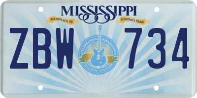 MS license plate ZBW734