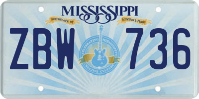 MS license plate ZBW736