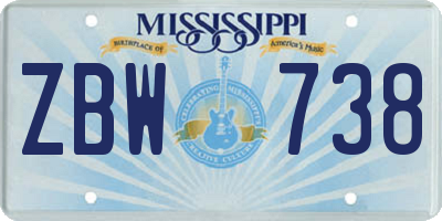 MS license plate ZBW738