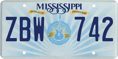 MS license plate ZBW742