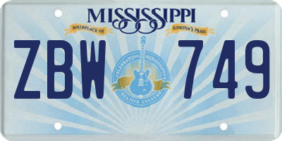 MS license plate ZBW749