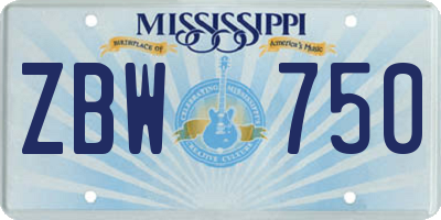 MS license plate ZBW750