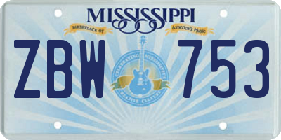 MS license plate ZBW753