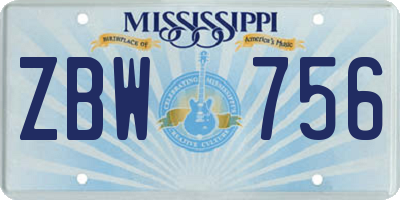 MS license plate ZBW756