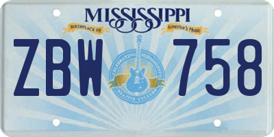 MS license plate ZBW758