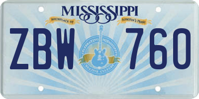 MS license plate ZBW760