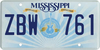 MS license plate ZBW761