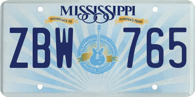MS license plate ZBW765