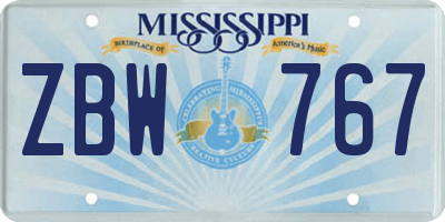 MS license plate ZBW767