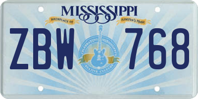 MS license plate ZBW768