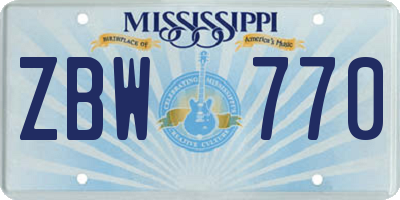 MS license plate ZBW770