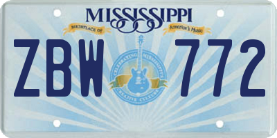 MS license plate ZBW772