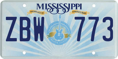 MS license plate ZBW773