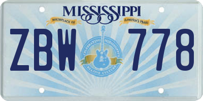 MS license plate ZBW778