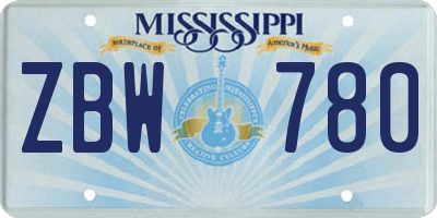 MS license plate ZBW780