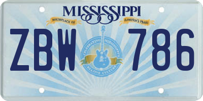 MS license plate ZBW786