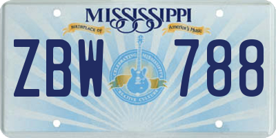 MS license plate ZBW788