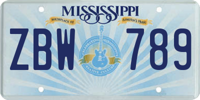 MS license plate ZBW789