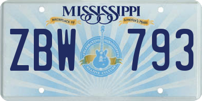 MS license plate ZBW793