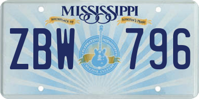 MS license plate ZBW796