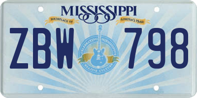 MS license plate ZBW798