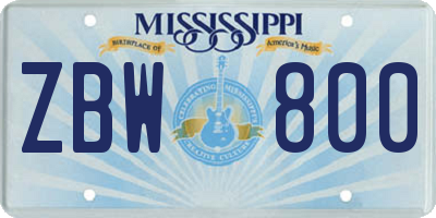 MS license plate ZBW800