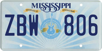 MS license plate ZBW806