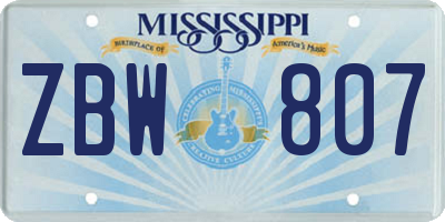 MS license plate ZBW807