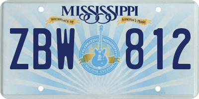 MS license plate ZBW812