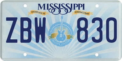 MS license plate ZBW830