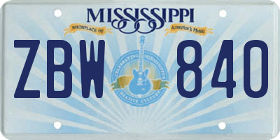 MS license plate ZBW840