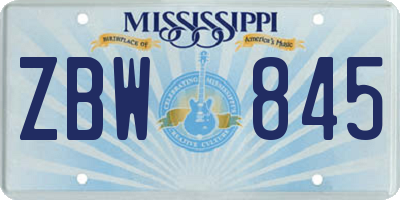 MS license plate ZBW845