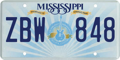 MS license plate ZBW848