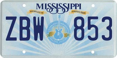 MS license plate ZBW853
