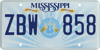MS license plate ZBW858