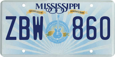 MS license plate ZBW860