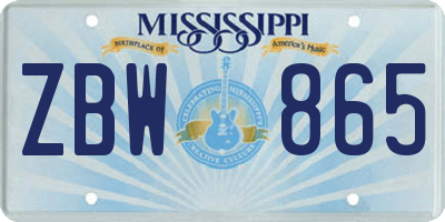 MS license plate ZBW865