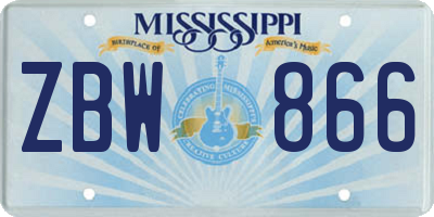 MS license plate ZBW866