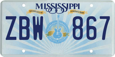 MS license plate ZBW867
