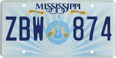 MS license plate ZBW874