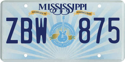 MS license plate ZBW875