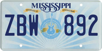 MS license plate ZBW892