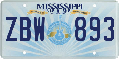MS license plate ZBW893