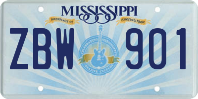 MS license plate ZBW901