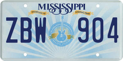 MS license plate ZBW904
