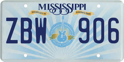 MS license plate ZBW906